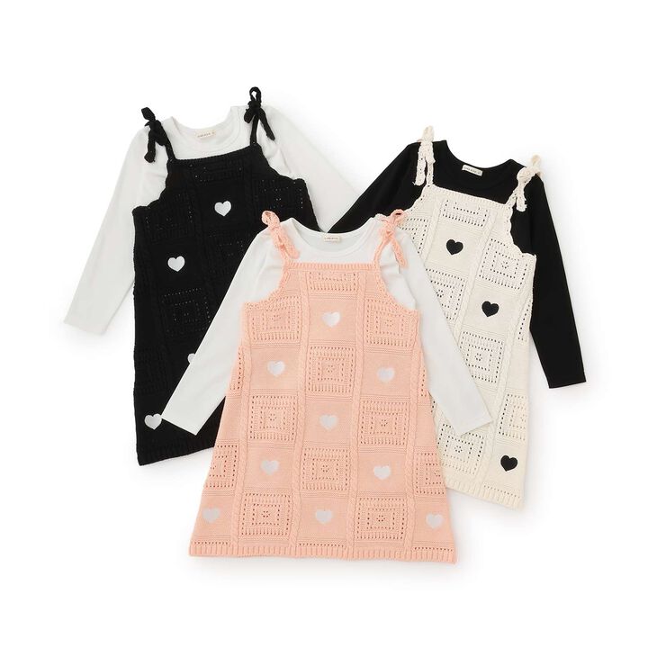 [Machine Washable] Black Crochet-Style Knit Docking One-Piece Dress,Black, medium image number 12