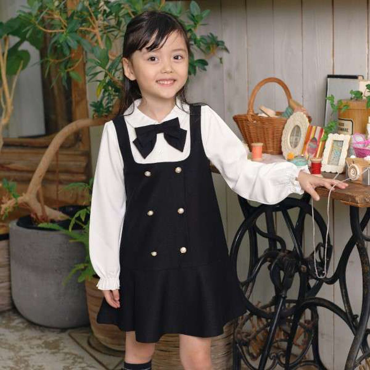 KP Layered One-Piece Dress with Ribbon [100-140],Beige, large image number 4