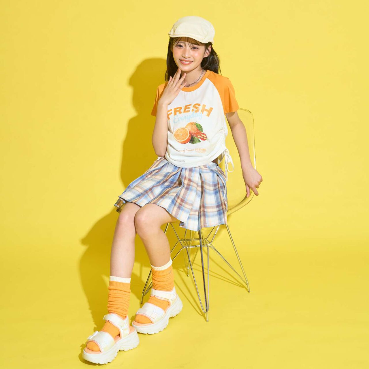 [GOKUGOKU] Multi-Function Shirred Crop Raglan Short-Sleeve T-Shirt,Orange, large image number 10
