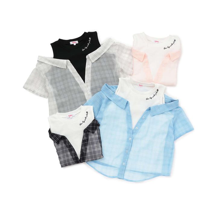 Shoulder Cutout Sheer Check Docking Shirt,Off white, medium image number 7