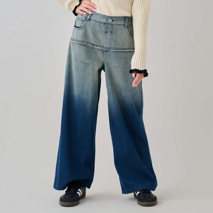 Color-Block Loose Denim Pants,, medium