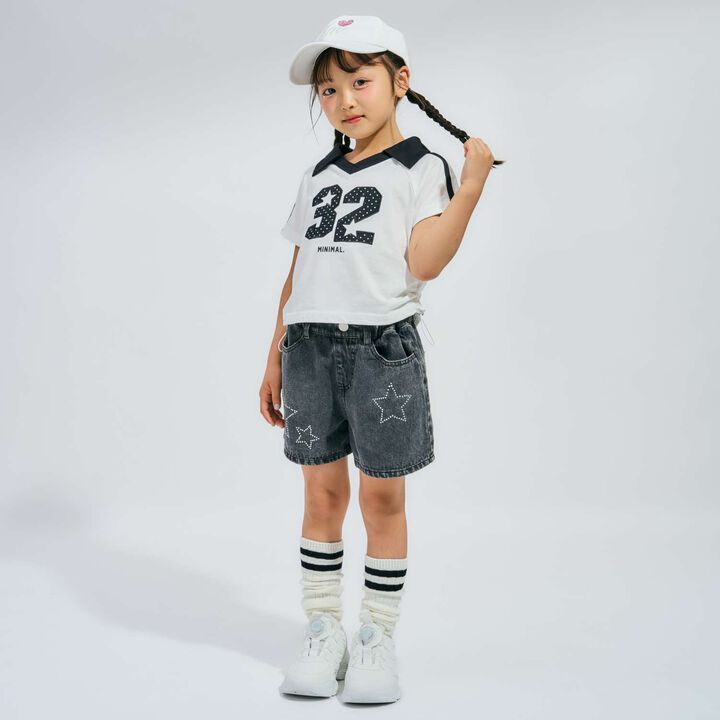 Rhinestone Denim Shorts,Black, medium image number 1