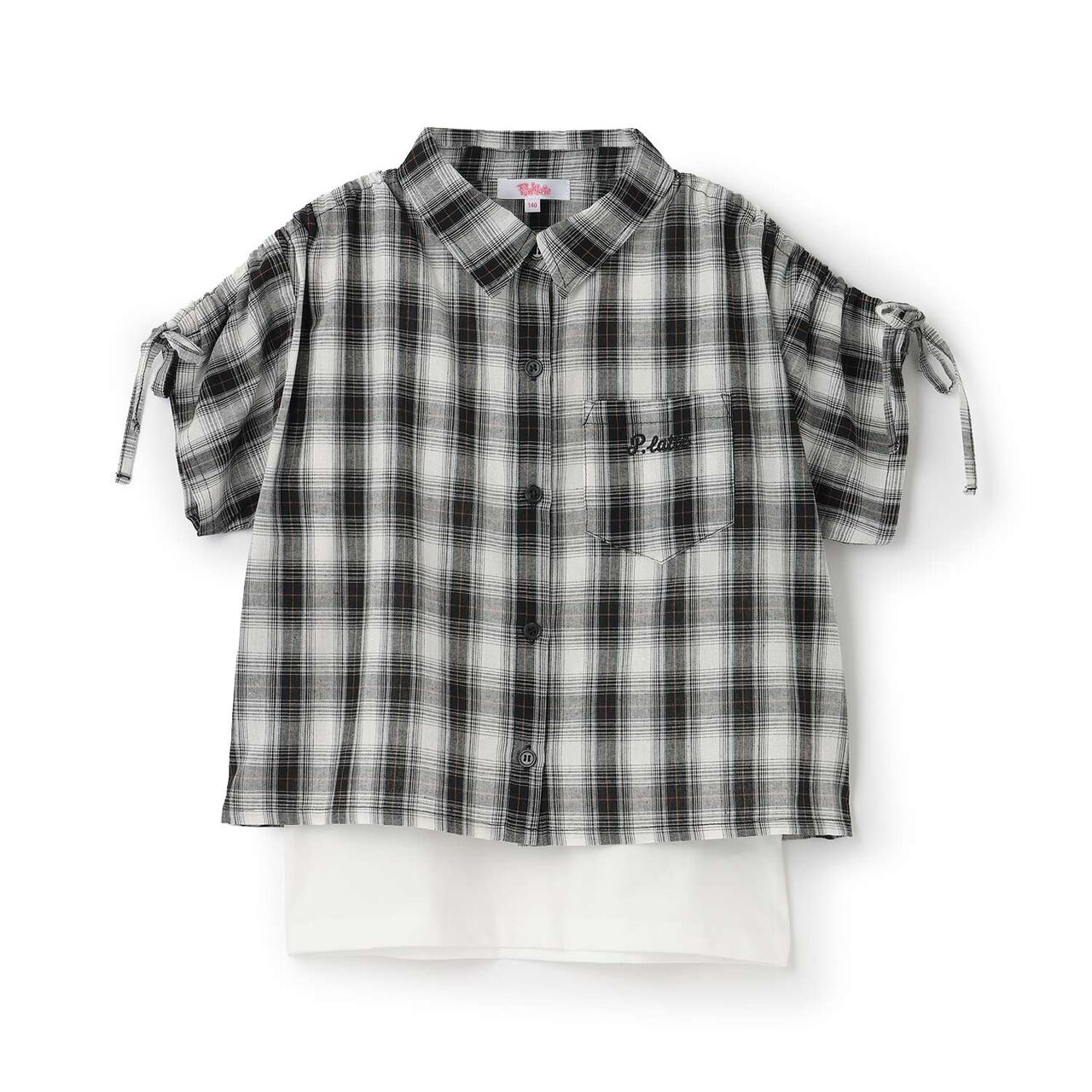 [3WAY] Checkered Shirt with Sleeve Drawstring + Tank Top Set,Black, large image number 12