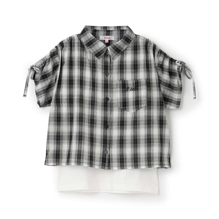 [3WAY] Checkered Shirt with Sleeve Drawstring + Tank Top Set,Black, medium image number 12