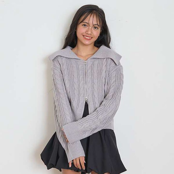 Washable Cable Knit Zip Cardigan,Wine red, medium image number 21