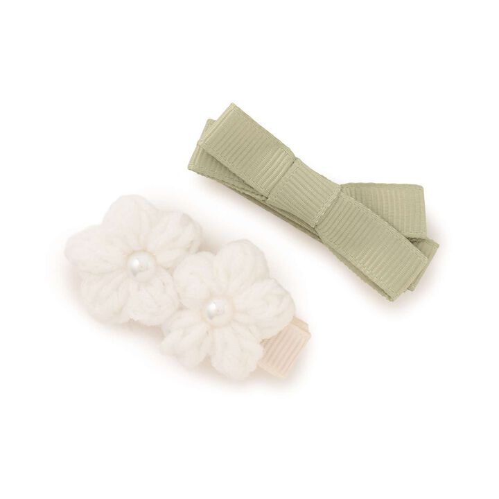 Flower Ribbon Hair Clips 2-Pack,Light green, medium image number 0