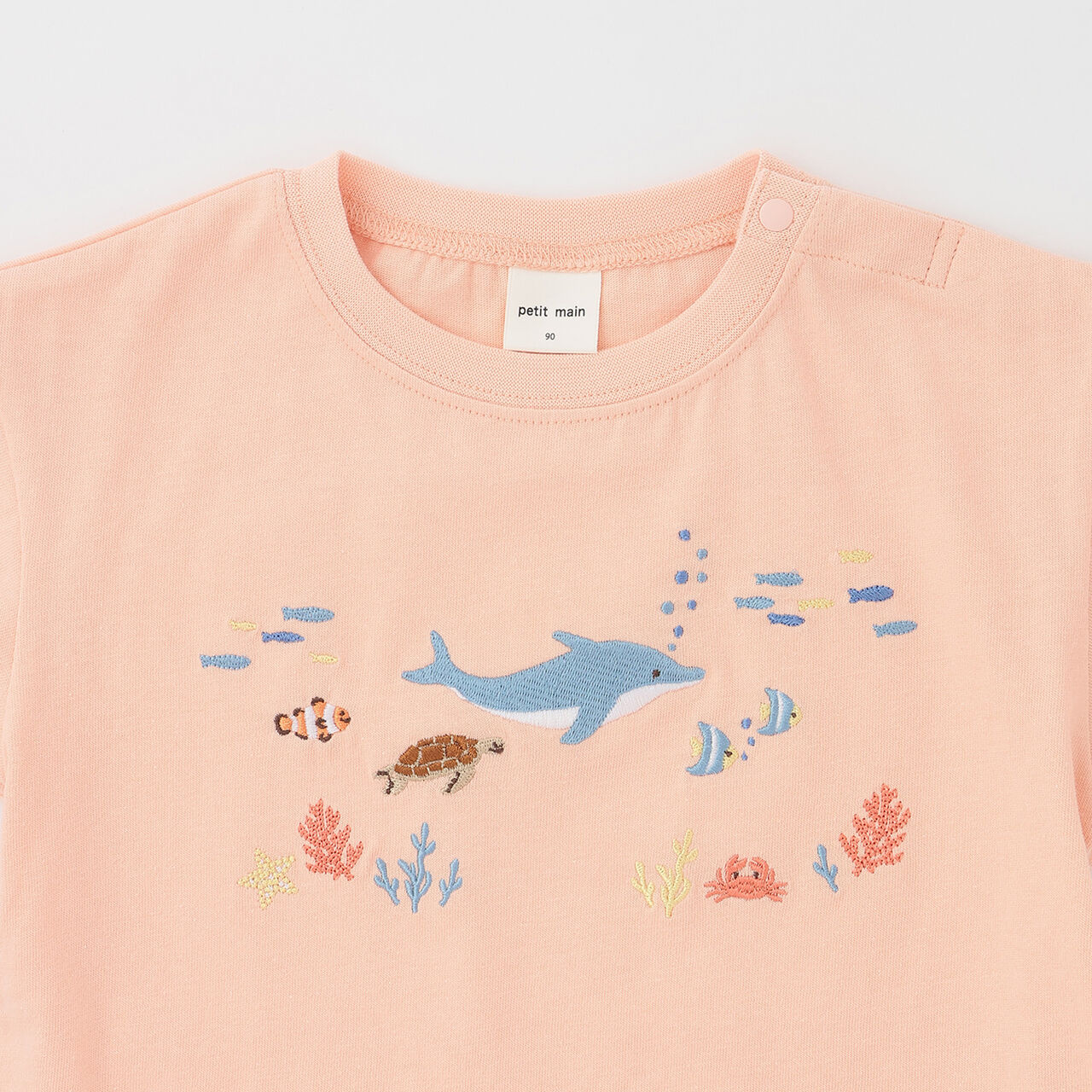 [接觸涼感] 海洋生物刺繡T恤,海軍藍, large image number 7