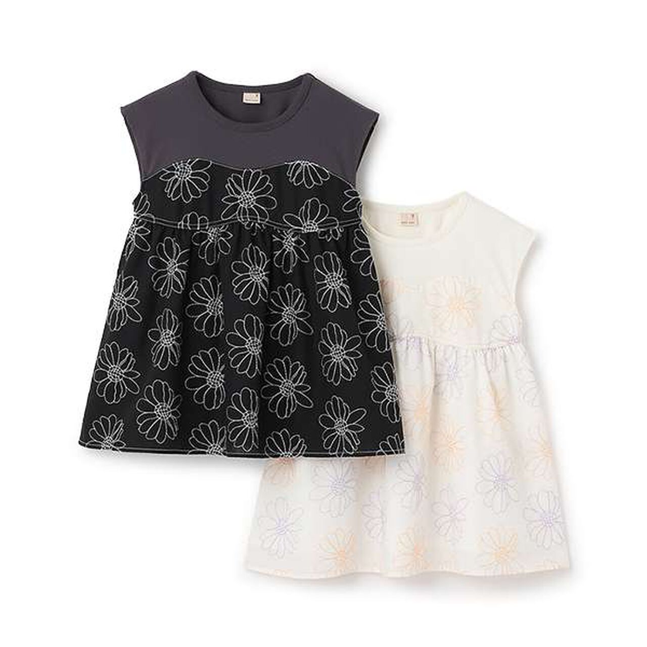 [Link] Flower Embroidery Docking T-Shirt,Black, large image number 7