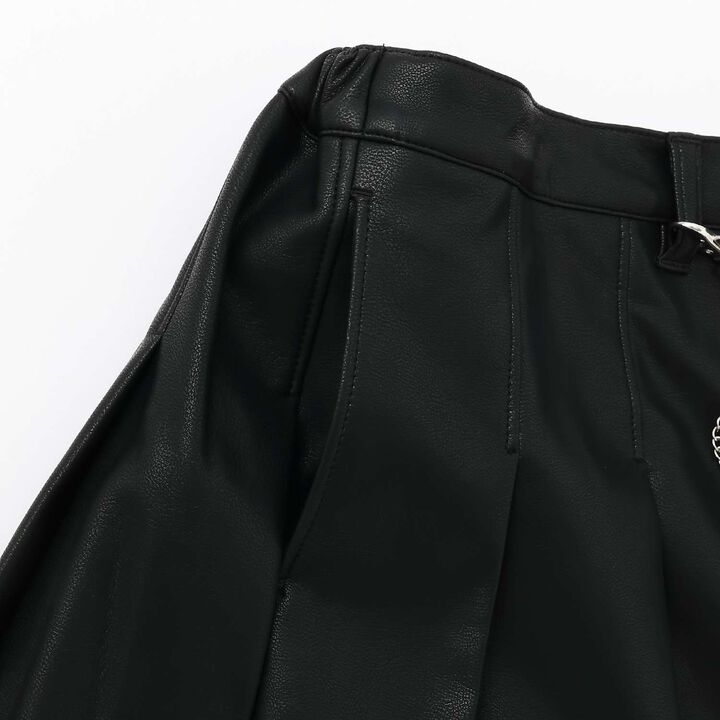 Denim & Faux Leather Skirt with Decorative Chain,Navy, medium image number 4