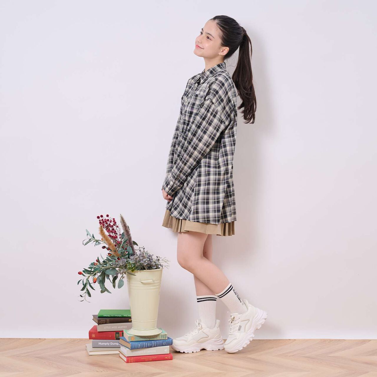 Front Peplum Checkered Shirt,Black, large image number 12