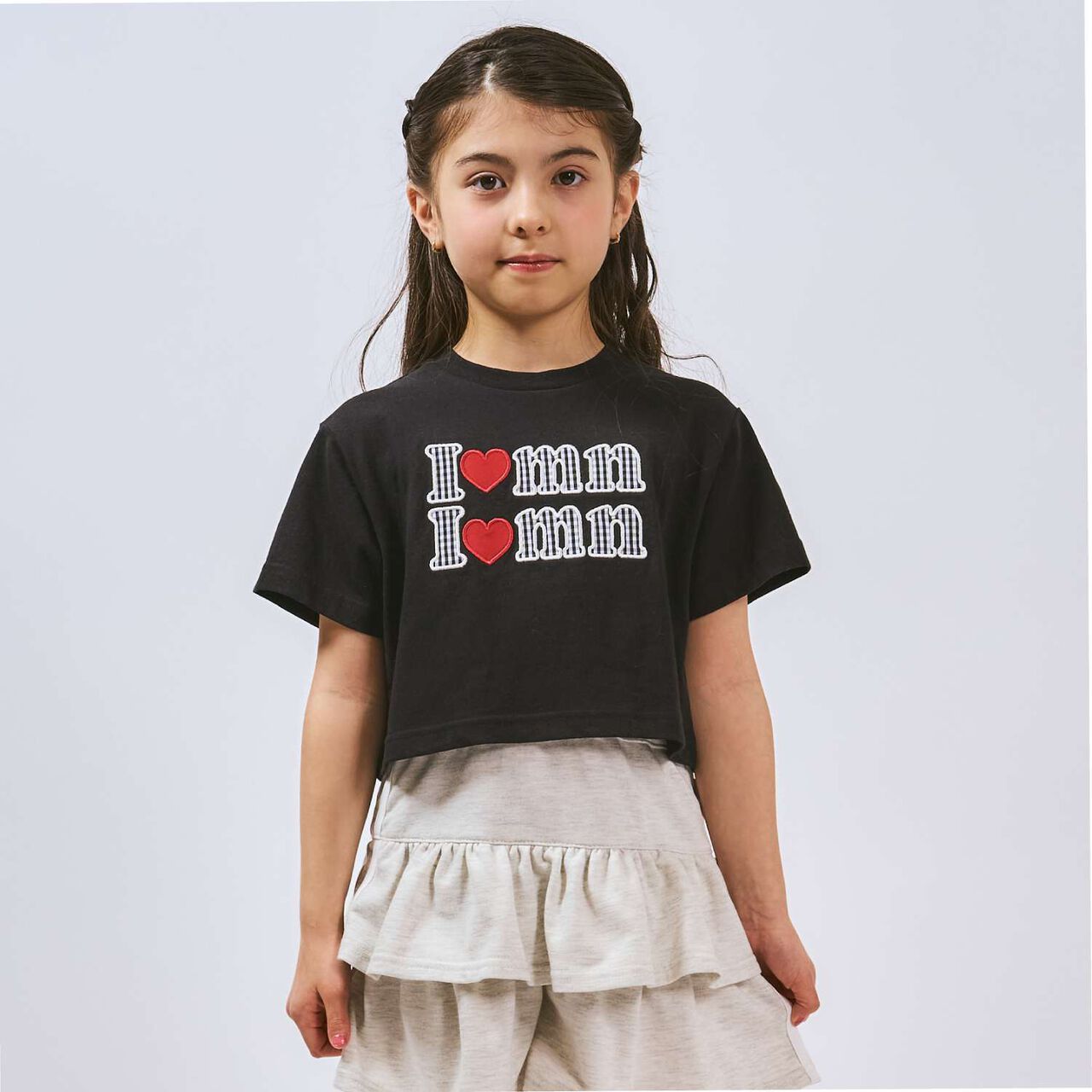 100% Cotton Logo Appliqu&eacute; Cropped Short Sleeve T-Shirt,Black, large image number 0