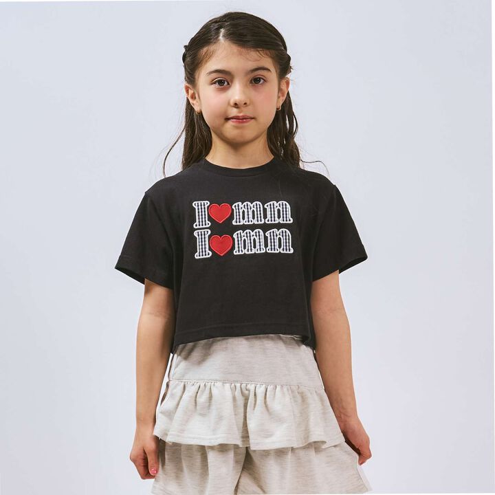 100% Cotton Logo Appliqu&eacute; Cropped Short Sleeve T-Shirt,Black, medium image number 0