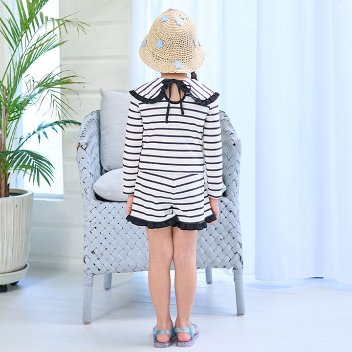 [SWIM] [UV Processing] Assorted Pattern Frill Collar Rash Guard & Pants Set,Navy, medium image number 9