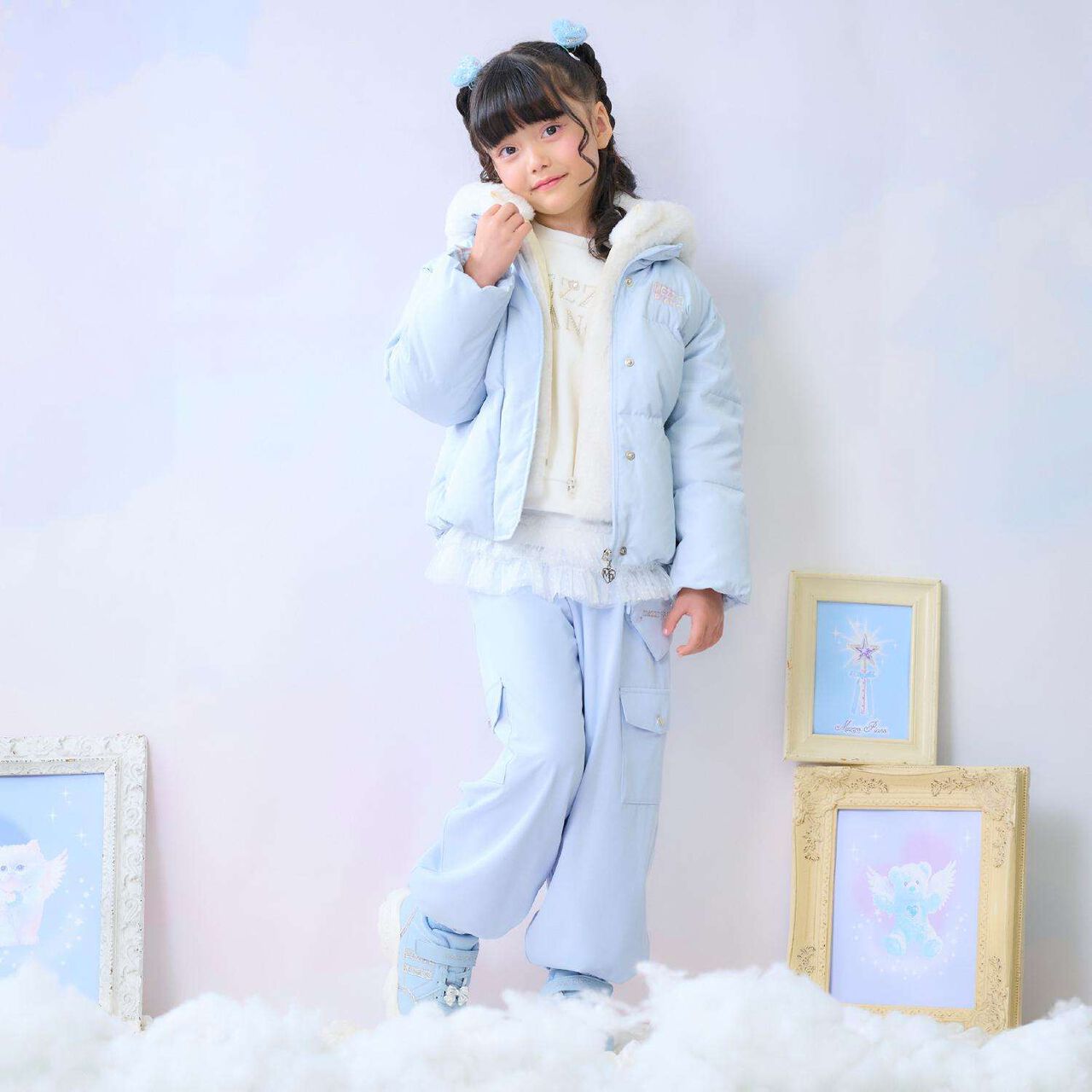 Rhinestone Logo Sweatshirt & Tulle Hem T-Shirt Set,Off white, large image number 19