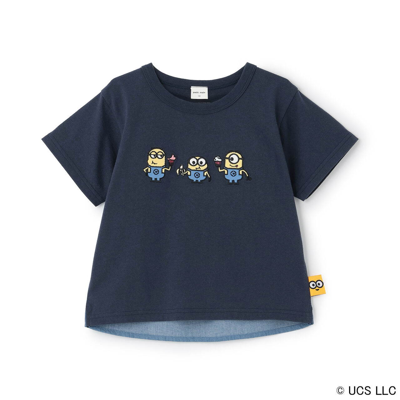 [Minion] Short Sleeve T-Shirt with Woven Fabric Panels,Navy, large image number 0