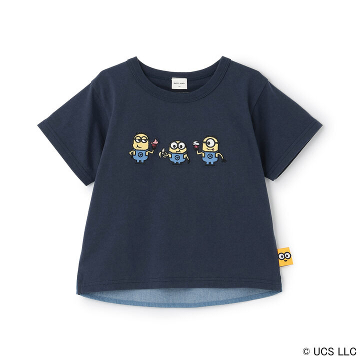 [Minion] Short Sleeve T-Shirt with Woven Fabric Panels,Navy, medium image number 0