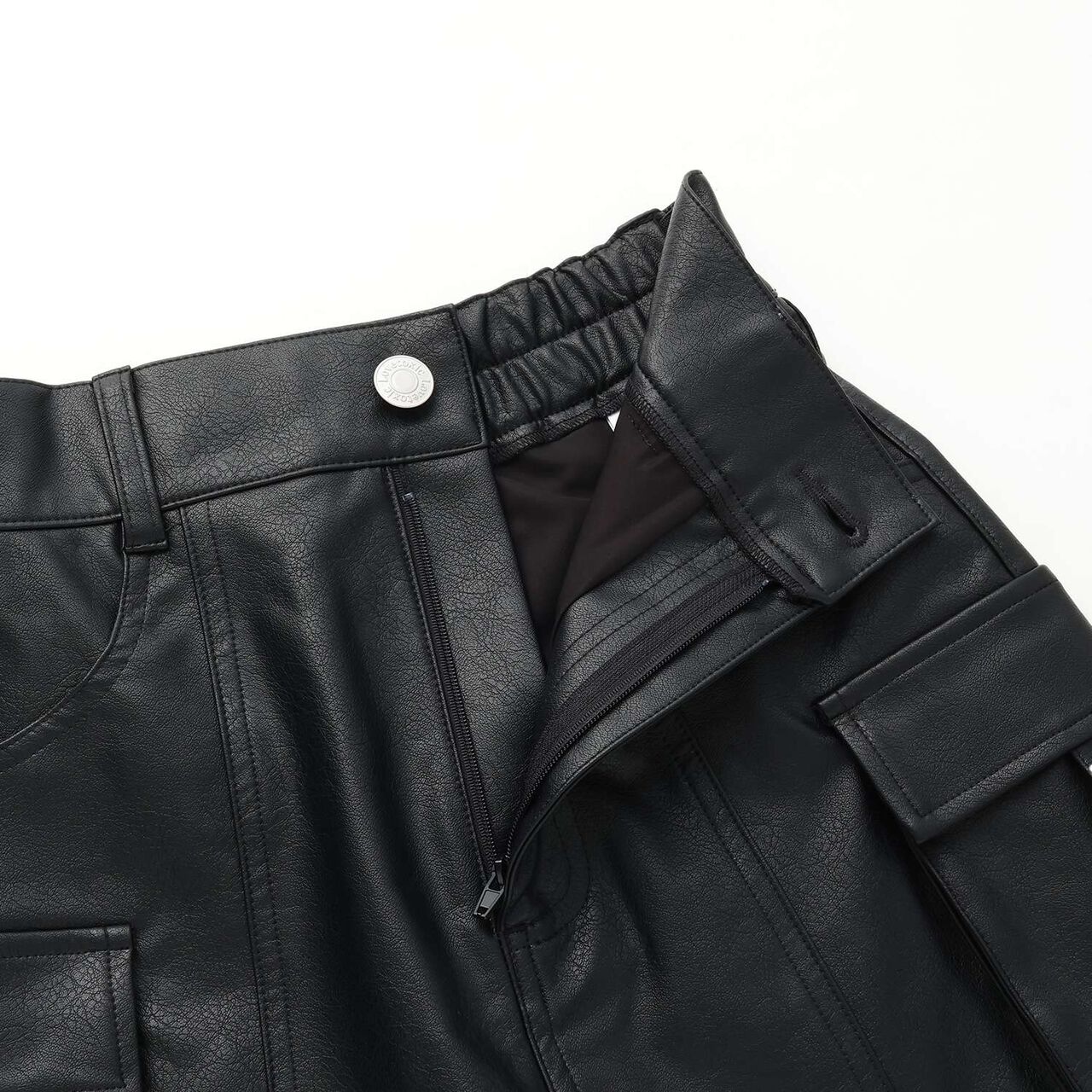 [LTXC] Faux Leather Cargo Mini Skirt,Black, large image number 7