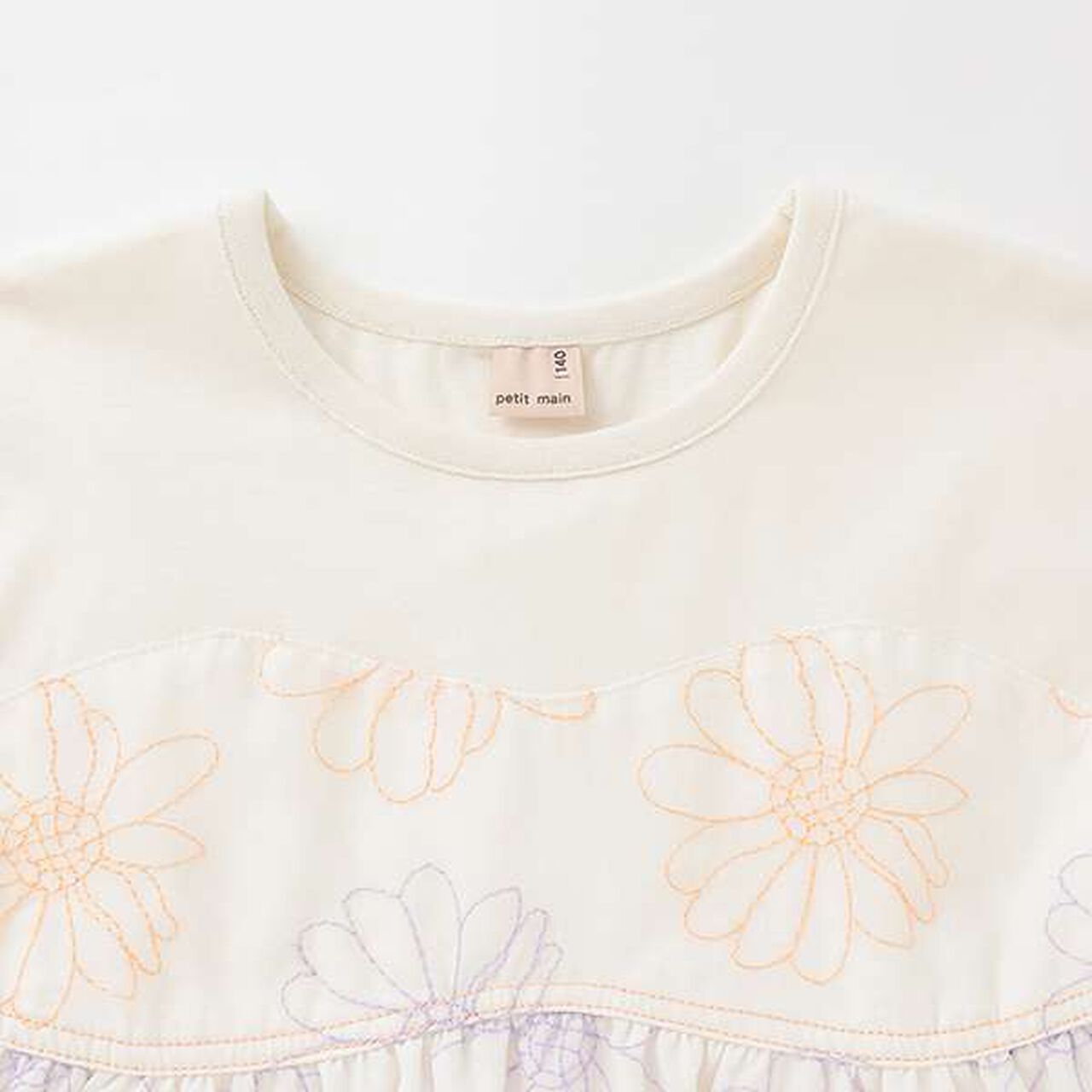 [Link] Flower Embroidery Docking T-Shirt,Black, large image number 2