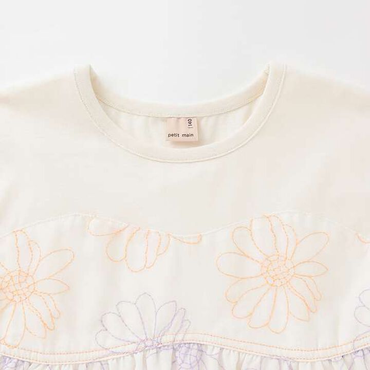 [Link] Flower Embroidery Docking T-Shirt,Black, medium image number 2