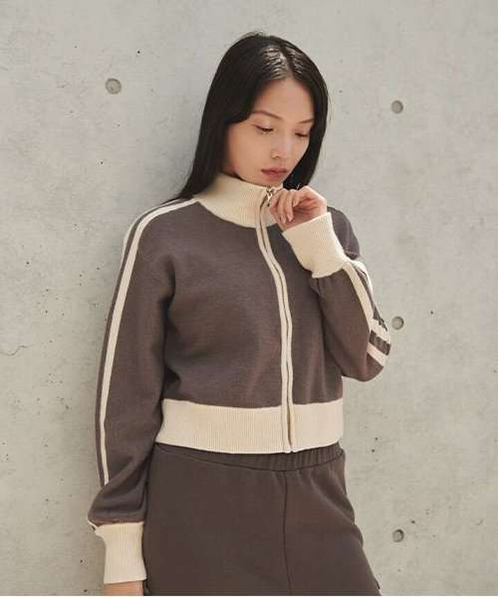 Stand Line Zip Knitwear,Black, medium image number 1