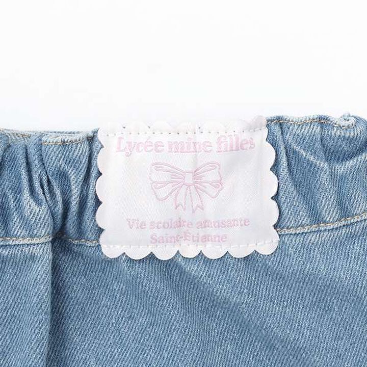 Stretch Denim Scallop Trim Skirt with Shorts,Sax blue, medium image number 8