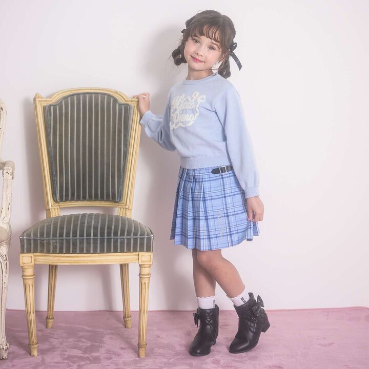 Checkered Pleated Skirt-Pants,Blue, medium image number 2