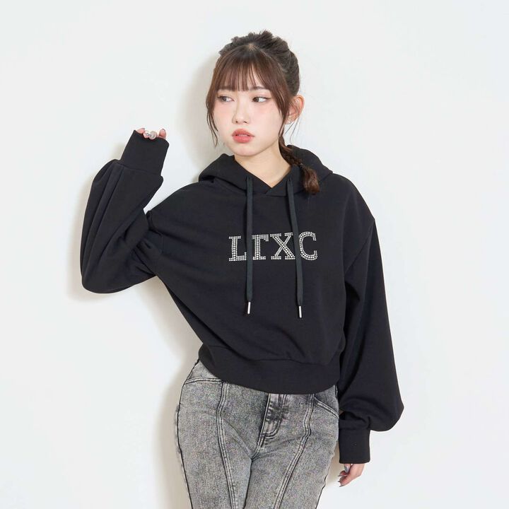 [LTXC] Shaggy Lined Black Cropped Parka,Off white, medium image number 4