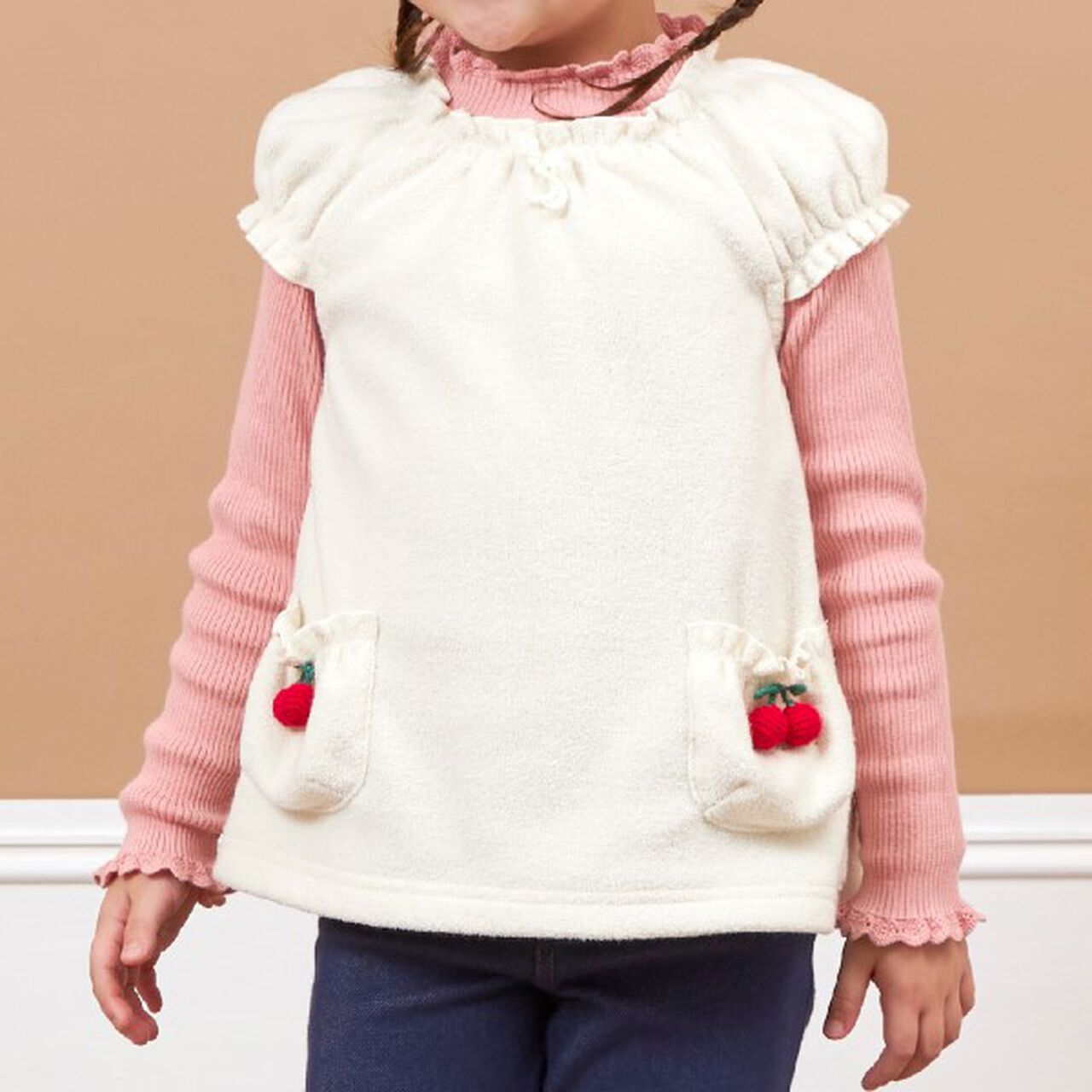 KP Cherry Motif Boucle Vest [80-120],Off white, large image number 8