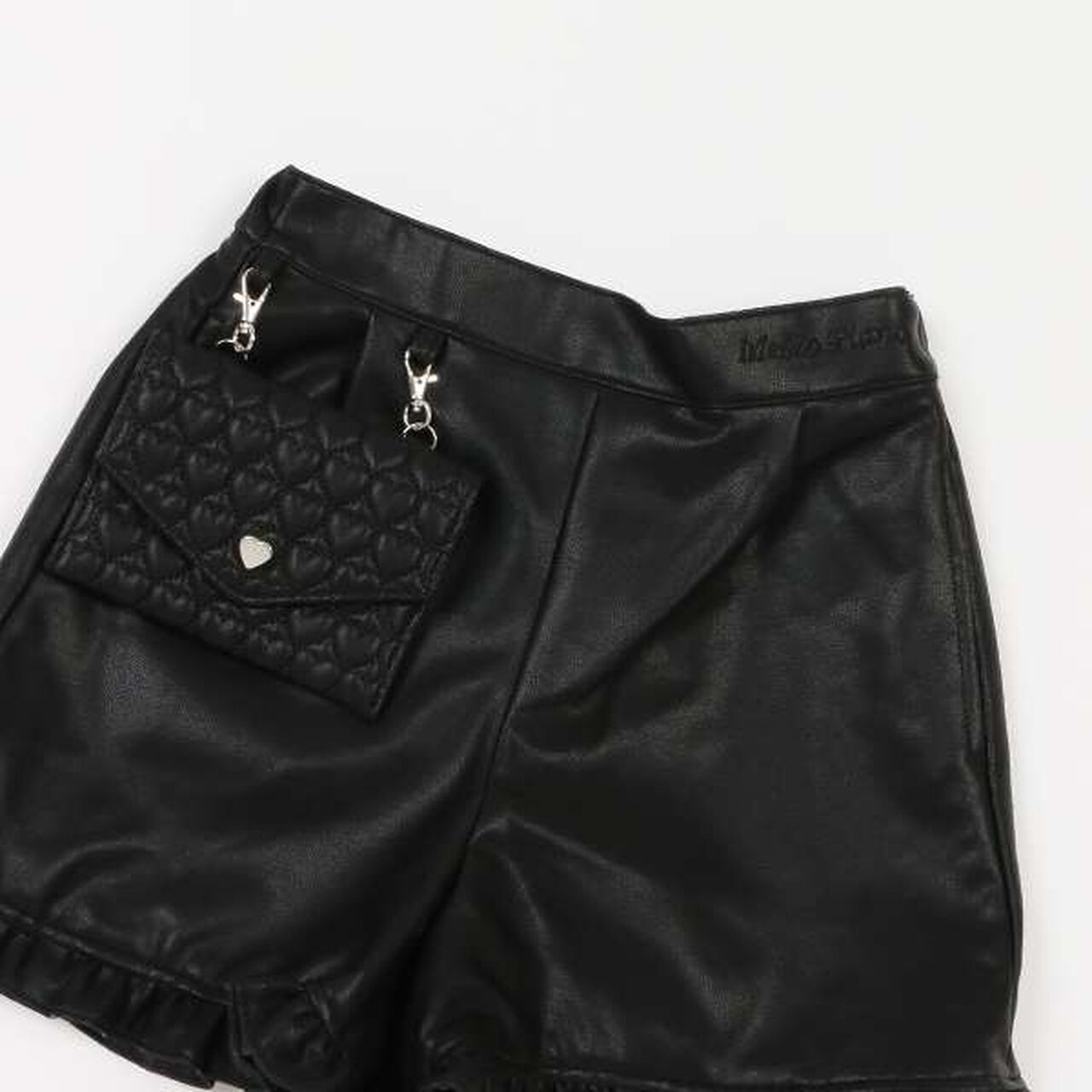 Faux Leather Shorts with Pouch,Black, large image number 5