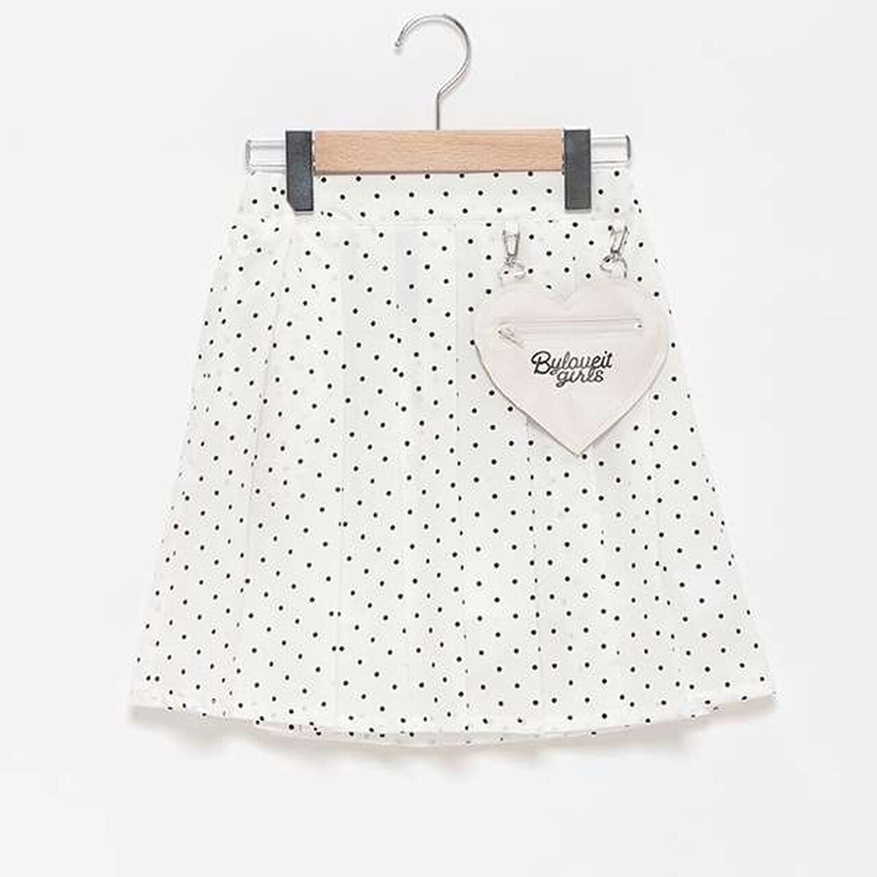 Heart Pocket Dot Pleated Skirt with Shorts,Black, large image number 16