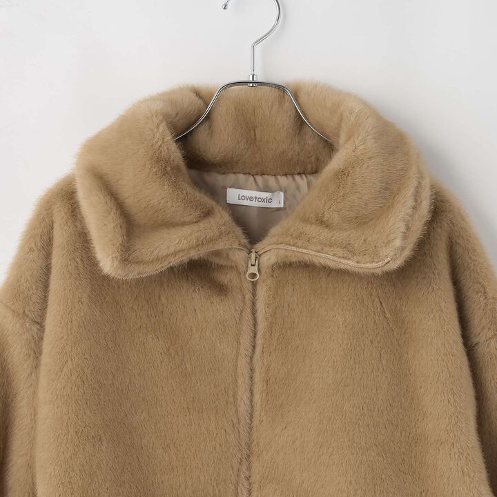 Double Zipper Faux Fur Bomber Jacket,Off white, medium image number 16
