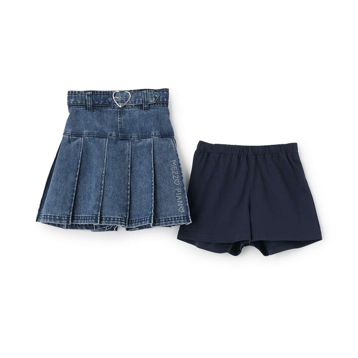 Pleated Skirt with Belt & Inner Pants Set,Blue, medium image number 2