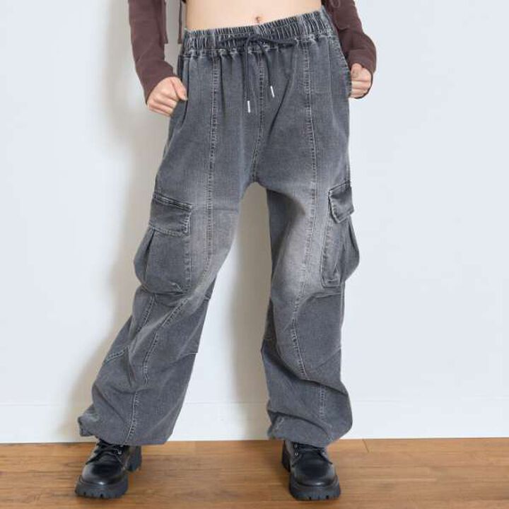 Quick-Dry Stretch Denim Cargo Pants,Gray, medium image number 0