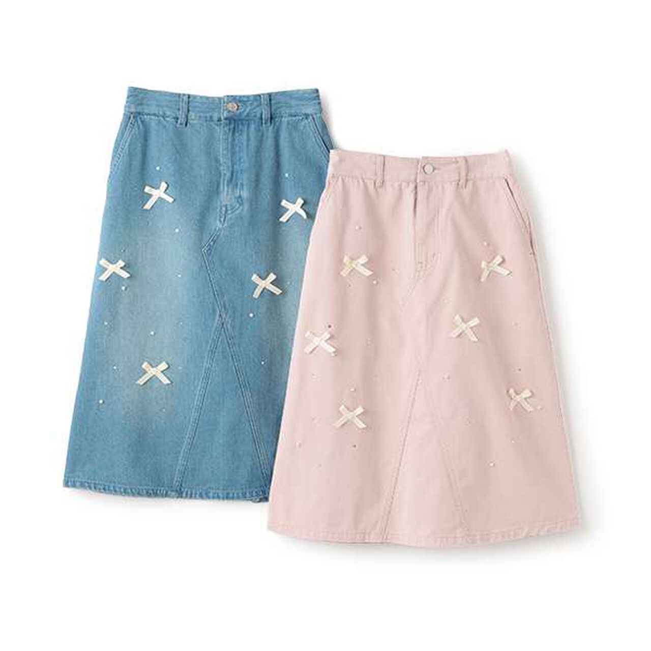 Ribbon × Pearl × Rhinestone Midi Skirt,Pink, large image number 12