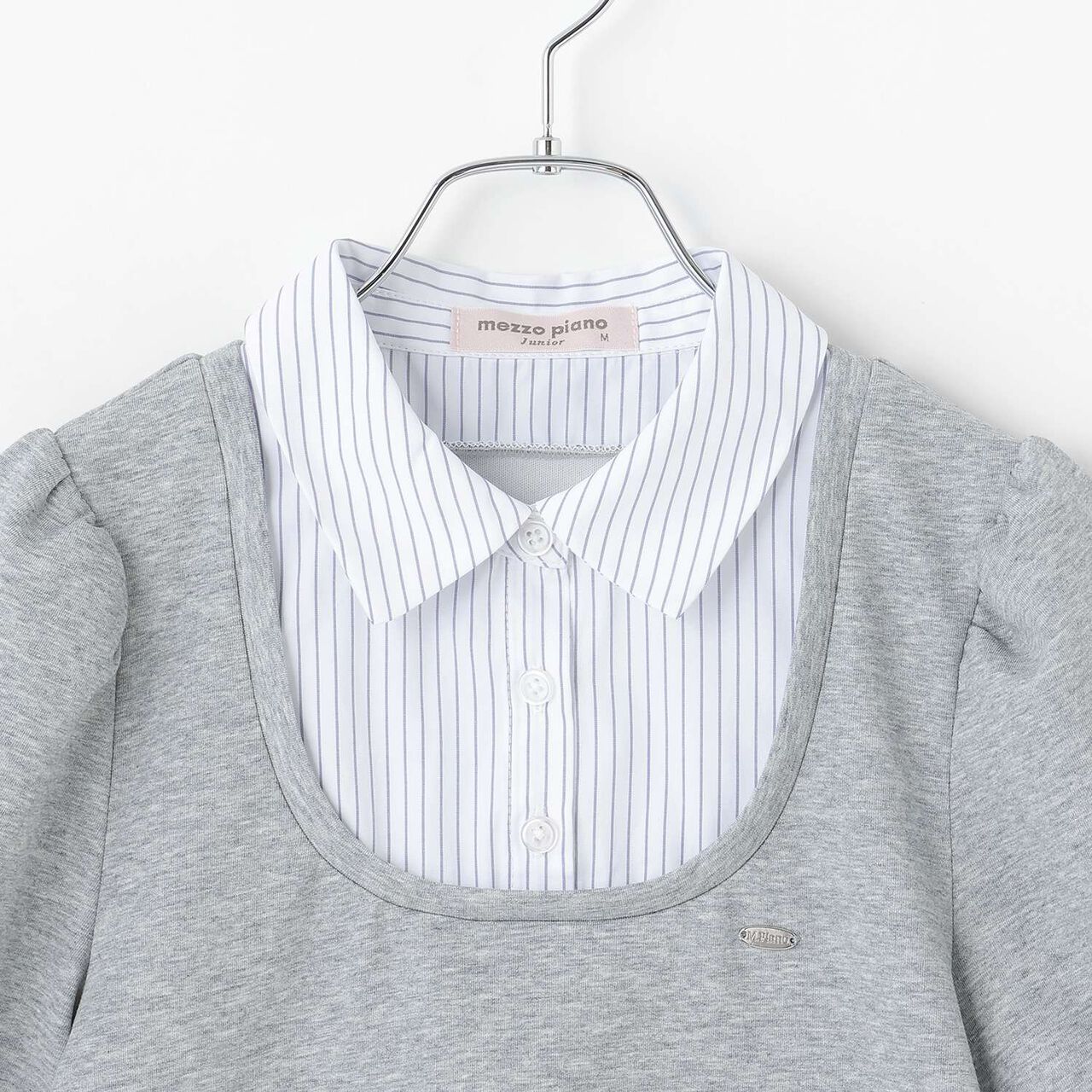 Sleeve Ribbon Fabric Docking T-Shirt,Navy, large image number 2