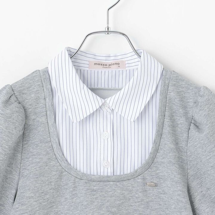 Sleeve Ribbon Fabric Docking T-Shirt,Navy, medium image number 2