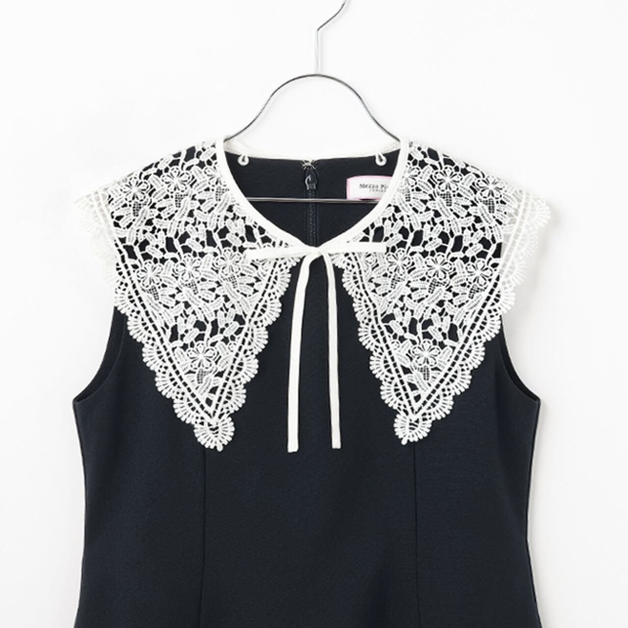 Lace-Collared Marine One-Piece Dress,Blue, large image number 8