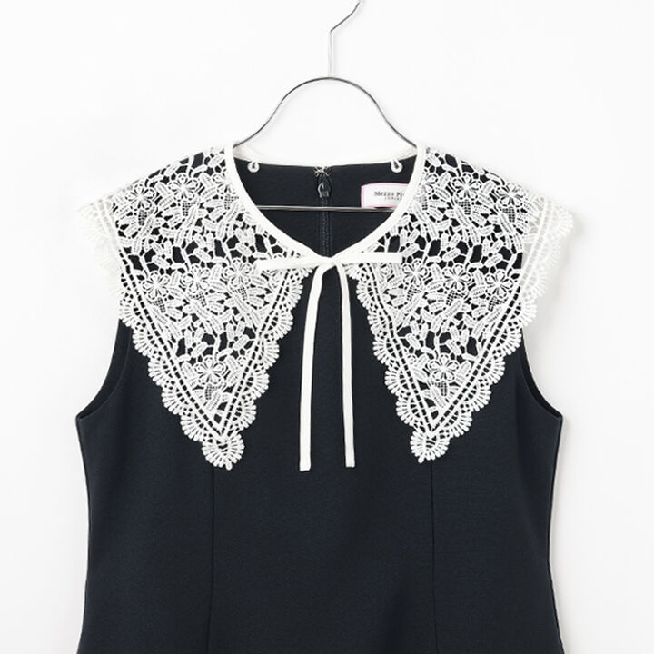 Lace-Collared Marine One-Piece Dress,Blue, medium image number 8