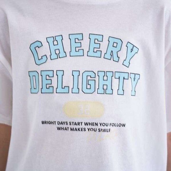 [Daily Price] 100% Cotton College Print Short Sleeve T-Shirt,Off white, medium image number 7