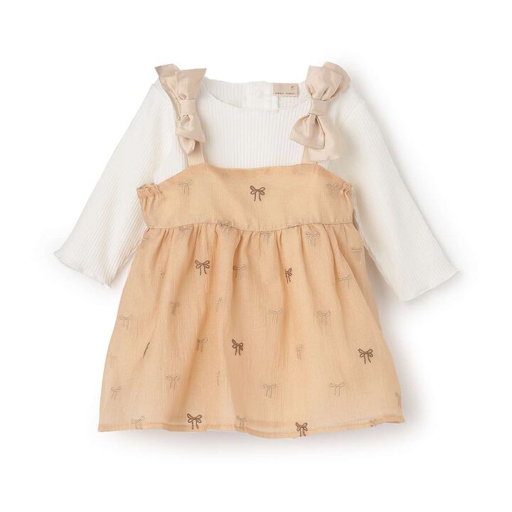 Ribbon Embroidery Outfit Set,Beige, medium image number 0