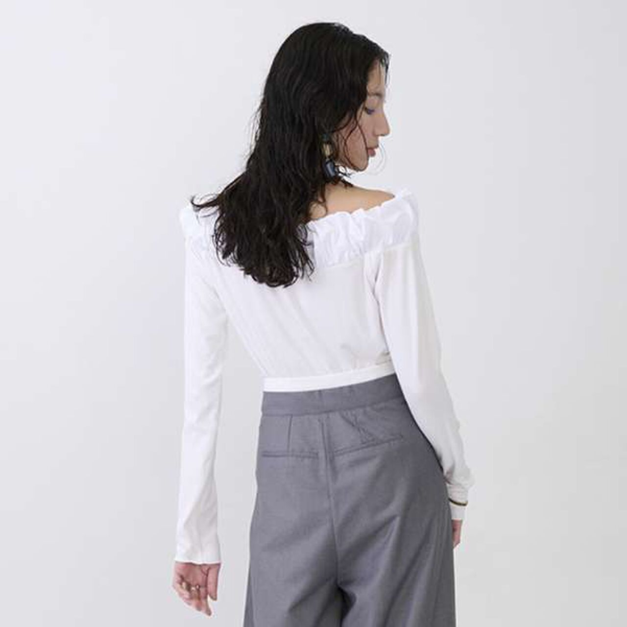 [LADIES] Balloon Collar Long Sleeve T-Shirt,Charcoal gray, large image number 4