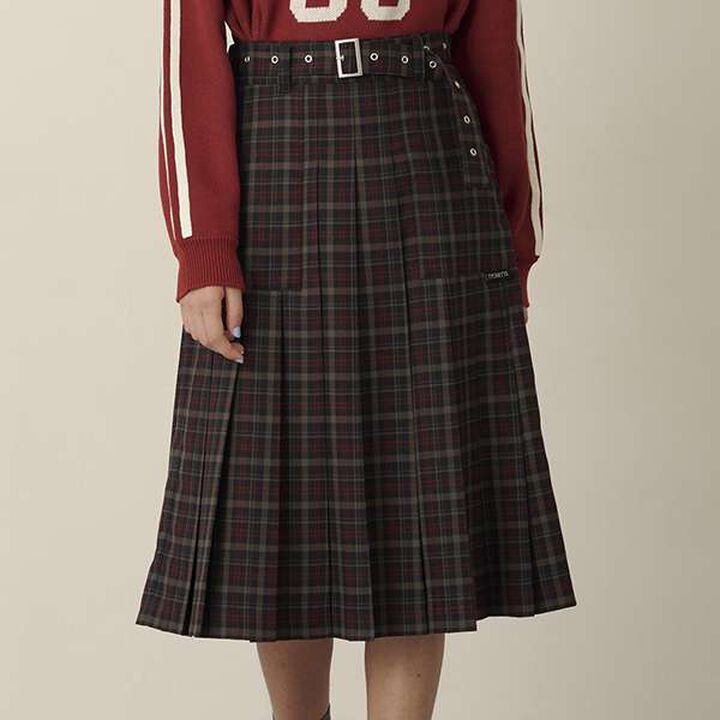 Checkered Midi Skirt,Charcoal gray, medium image number 0