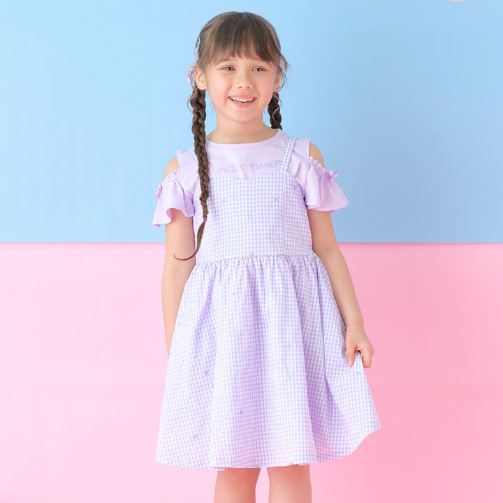 Shoulder Opening Short Sleeve T-Shirt & Star Camisole Dress Set,Sax blue, medium image number 22