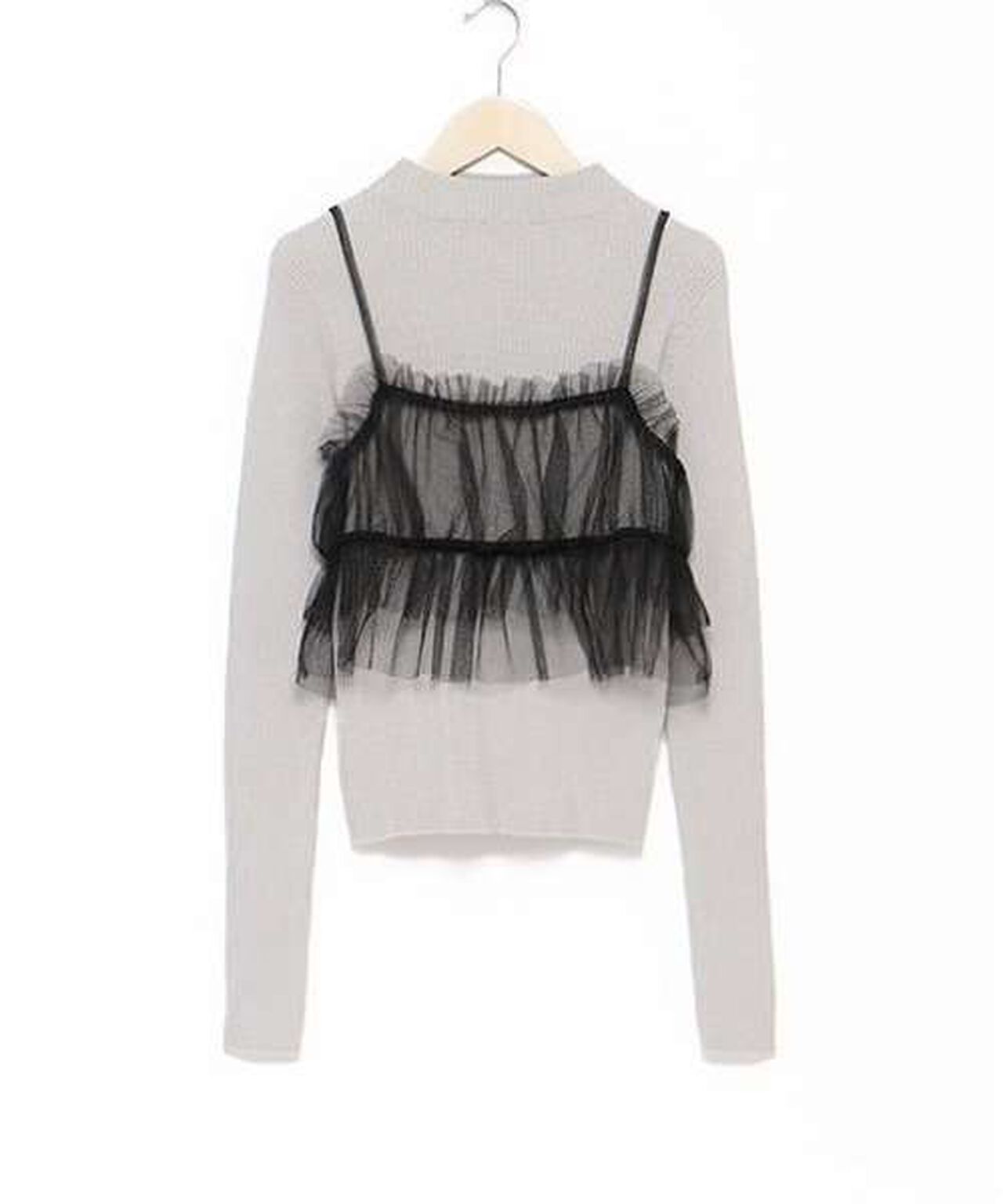 Tulle Bustier Knitwear Set,Brown, large image number 4