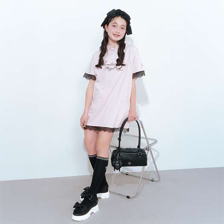 [Cool Touch] Lace Trim Parka Mini One-Piece Dress,Pink, medium image number 1