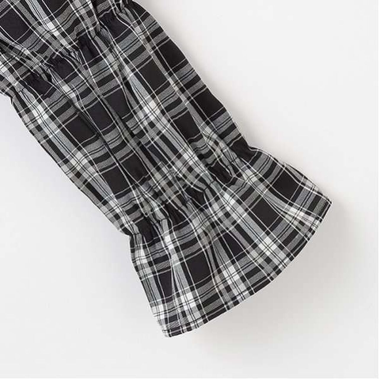 Checked Off-Shoulder Blouse,Brown, large image number 5