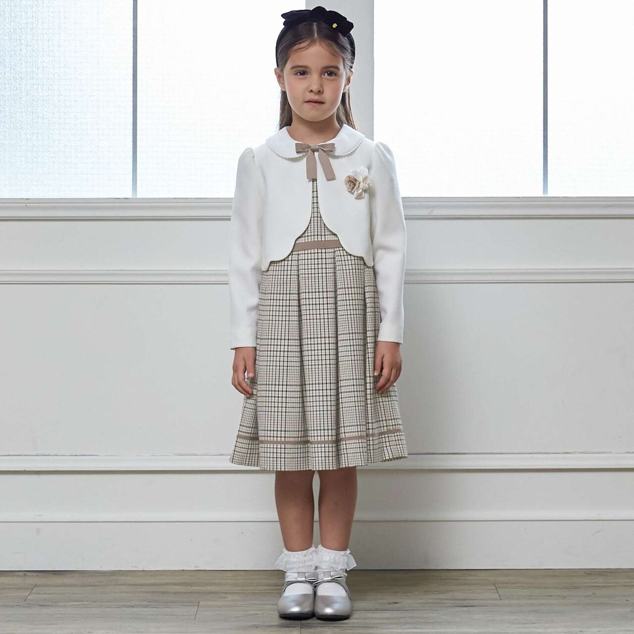 [Formal] Checkered OP + Scallop Trim JK Set,Beige, large image number 0