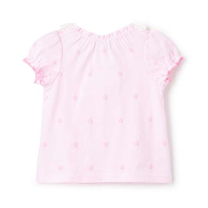 Floral Pattern Short Sleeve T-Shirt with Rabbit Mascot,Off white, medium image number 1