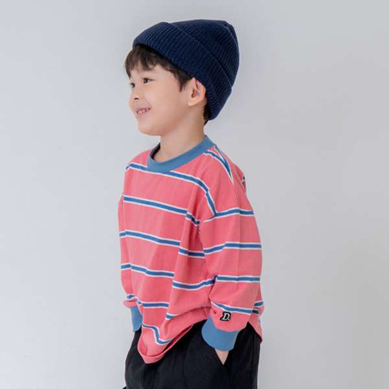 Multi Stripe Pattern Ribbed Sleeve Big Long T-Shirt,Beige, large image number 12