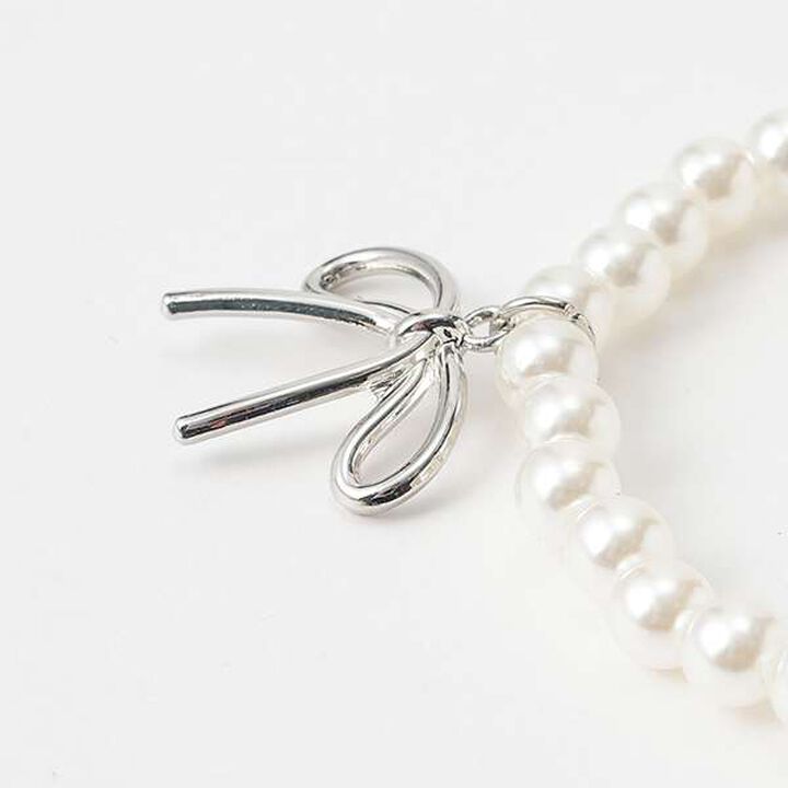 Pearl Ribbon Necklace,Pearl white, medium image number 1